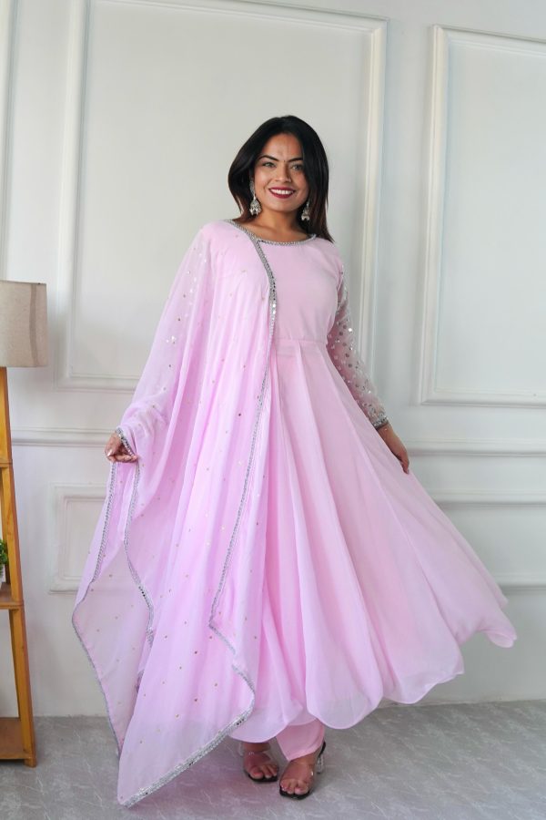 Baby Pink Foix Georgette Embroidery Work Anarkali Gown - Image 2