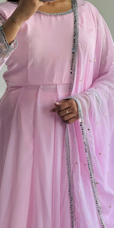 VLM 256 Baby Pink Color Foix Georgette With Embroidery Work Anarkali Gown Casual, Wedding, Party, Festive, Events Etc.4-6 Working Days@ 1899/-only | Gowns, Bollywood Gowns, Creative Gowns, Designer Gowns, Embroidered Gowns, Party Wear Gowns