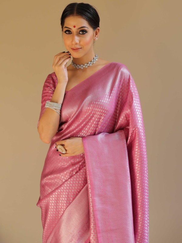 Light Pink Soft Silk Jacquard Saree - Image 4