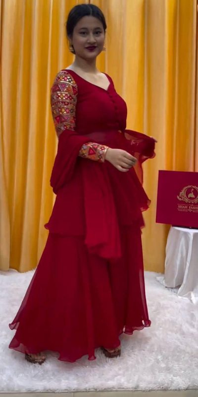 PC 343 Red Fox Georgette Thread Work With Fancy Button Salwar Suit Casual, Wedding, Party, Festive, Events Etc.4-6 Working Days@ 2029/-only | Jump Suits, Salwar suit, Casual Suits, Creative suits, Designer Suits, Palazzo Suits, Party Wear Suits, Patiala Suits, Straight Suits