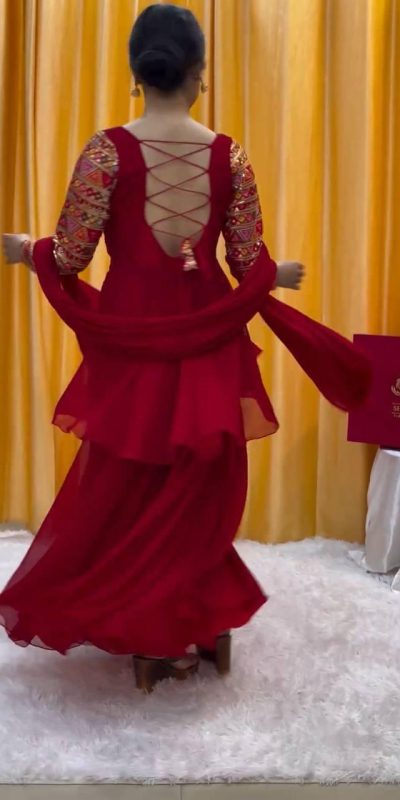 PC 343 Red Fox Georgette Thread Work With Fancy Button Salwar Suit Casual, Wedding, Party, Festive, Events Etc.4-6 Working Days@ 2029/-only | Jump Suits, Salwar suit, Casual Suits, Creative suits, Designer Suits, Palazzo Suits, Party Wear Suits, Patiala Suits, Straight Suits