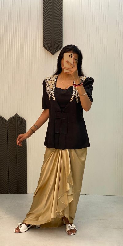 LG1899 Black & Cream Color French Crape With Sequence Embroidery Dhoti Suit Casual, Wedding, Party, Festive, Events Etc.4-6 Working Days@ 2049/-only | Jump Suits, Salwar suit, Casual Suits, Creative suits, Designer Suits, Palazzo Suits, Party Wear Suits, Patiala Suits, Straight Suits