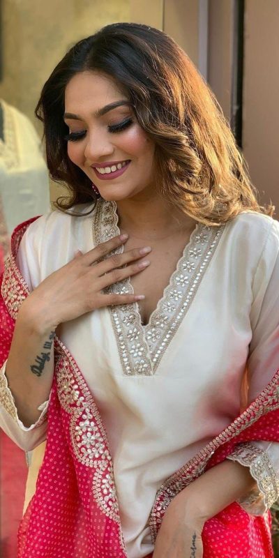 MF 726 Half White Color Roman Silk With Red Dupatta Coding Work Salwar Suit Casual, Wedding, Party, Festive, Events Etc.4-6 Working Days@ 1699/-only | Jump Suits, Salwar suit, Casual Suits, Creative suits, Designer Suits, Palazzo Suits, Party Wear Suits, Patiala Suits, Straight Suits