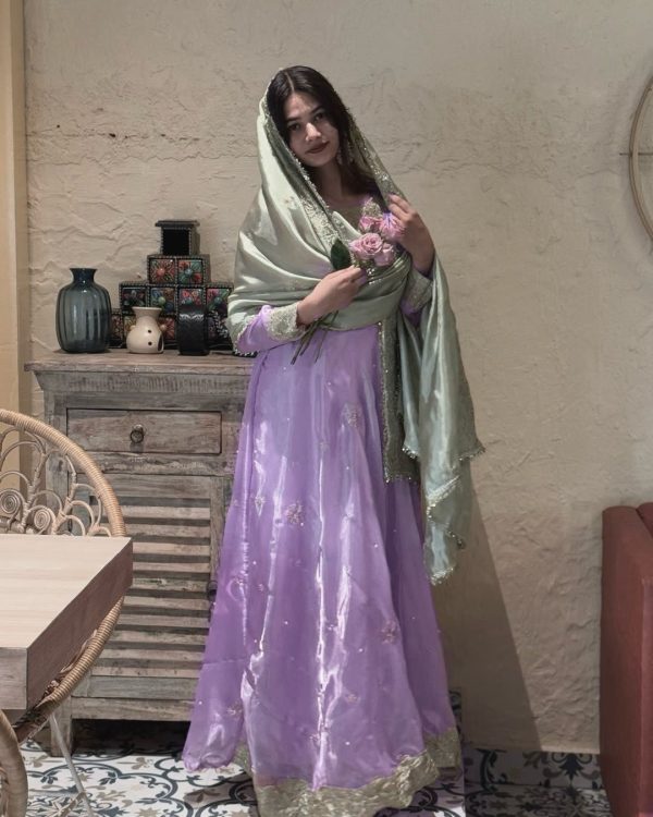 Purple Sequence Embroidery Rivet Moti Work Salwar Suit - Image 3