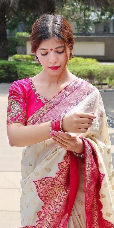 KP 4095 Half White Color Soft Lichi Silk Jacquard Work On All Over Saree Casual, Wedding, Festive, Events . Expected Delivery 4-6 Working Days @1499/- only | Sarees, Bollywood Sarees, Creative Sarees, Designer Sarees, Embroidered Sarees, Ethnic Saree, Modern Digital sarees, Party Wear Sarees