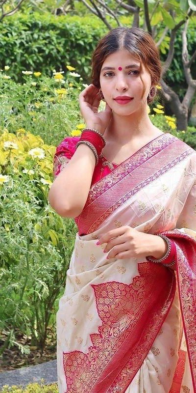 KP 4095 Half White Color Soft Lichi Silk Jacquard Work On All Over Saree Casual, Wedding, Festive, Events . Expected Delivery 4-6 Working Days @1499/- only | Sarees, Bollywood Sarees, Creative Sarees, Designer Sarees, Embroidered Sarees, Ethnic Saree, Modern Digital sarees, Party Wear Sarees