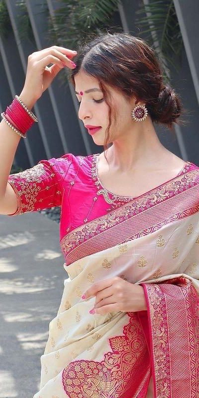 KP 4095 Half White Color Soft Lichi Silk Jacquard Work On All Over Saree Casual, Wedding, Festive, Events . Expected Delivery 4-6 Working Days @1499/- only | Sarees, Bollywood Sarees, Creative Sarees, Designer Sarees, Embroidered Sarees, Ethnic Saree, Modern Digital sarees, Party Wear Sarees