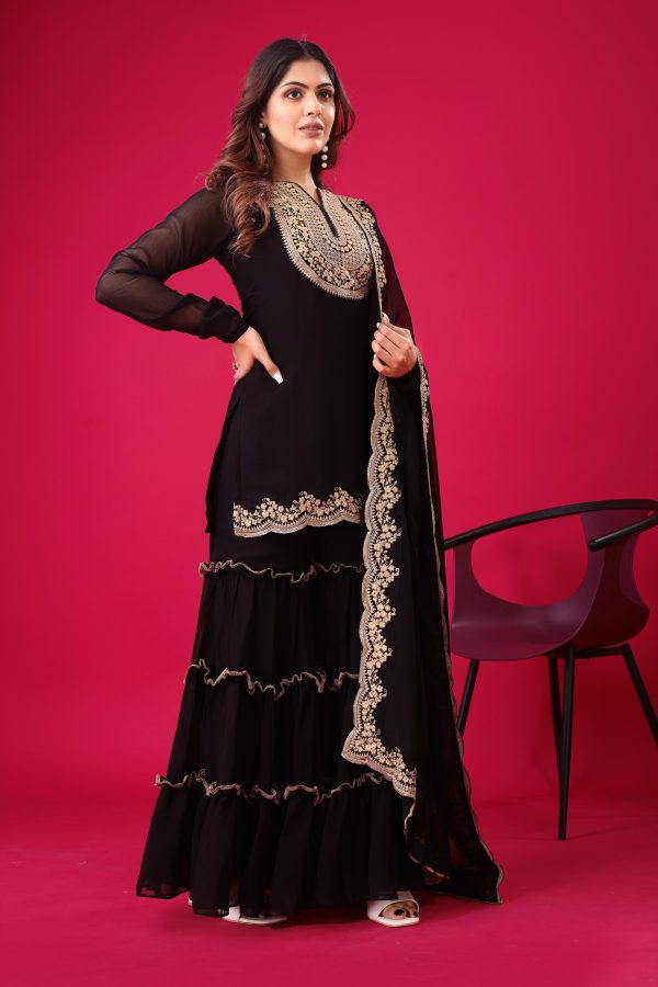 Black Faux Georgette Embroidery Sequence Work Salwar Suit - Image 2