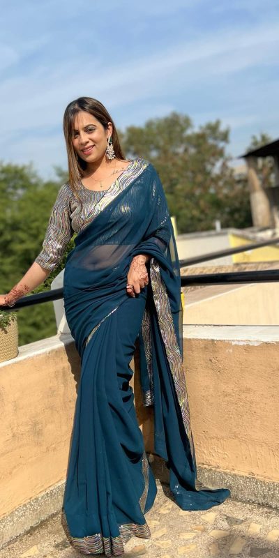 JR 579 Peacock Blue Color Georgette Sequence Work Lace With Peiping Saree Casual, Wedding, Festive, Events . Expected Delivery  4-6 Working Days @1649/- only                                                                                                                                             | Sarees, Bollywood Sarees, Creative Sarees, Designer Sarees, Embroidered Sarees, Ethnic Saree, Modern Digital sarees, Party Wear Sarees