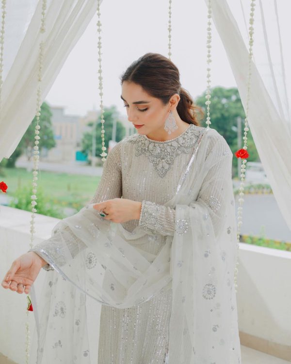 White Faux Georgette Embroidery Sequence Work Salwar Suit - Image 3