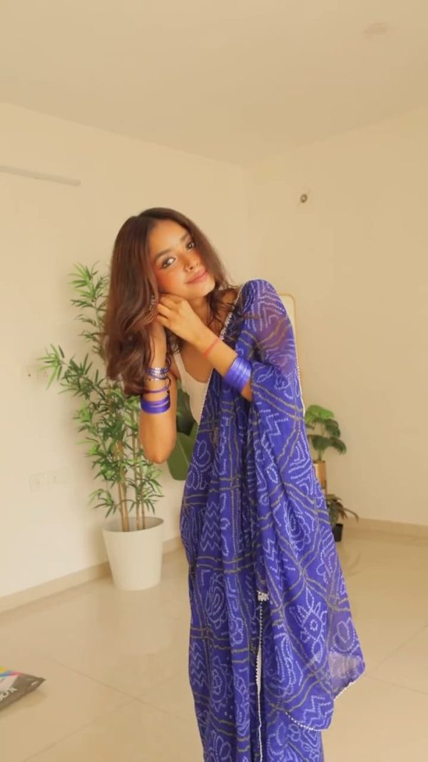 Blue Soft Georgette Silk Bandhani Design Saree - Image 4