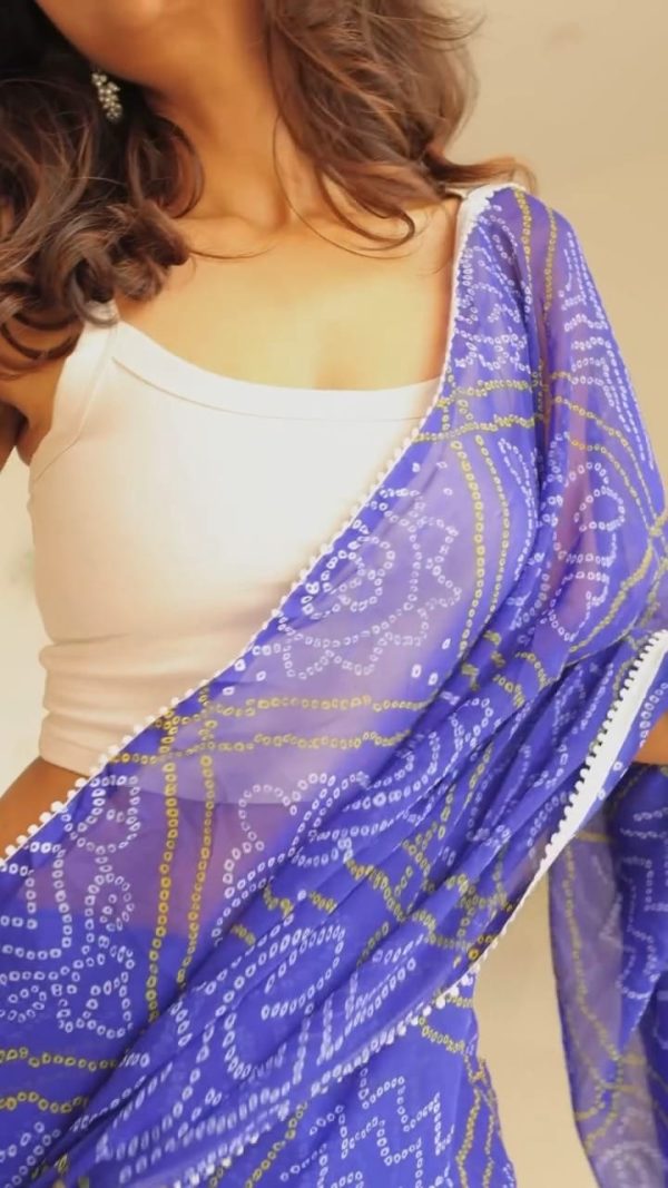 Blue Soft Georgette Silk Bandhani Design Saree - Image 6