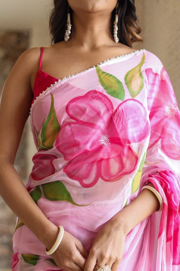 Pink Soft Georgette Silk All Over Saree - Image 9