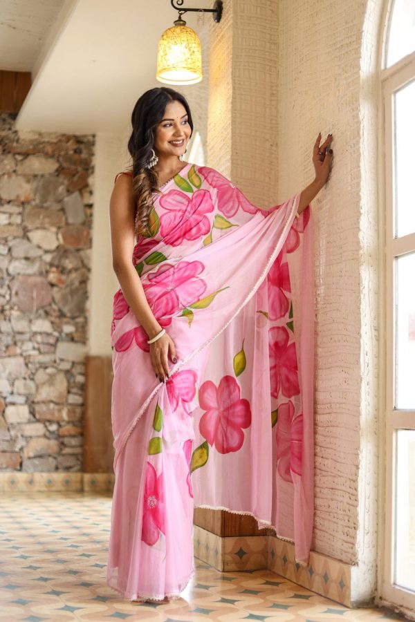 Pink Soft Georgette Silk All Over Saree - Image 2