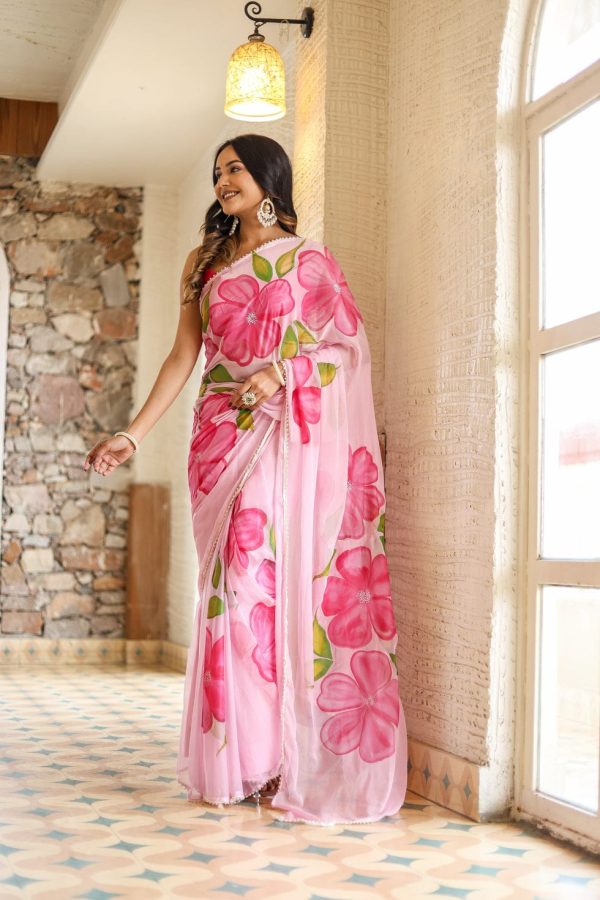 Pink Soft Georgette Silk All Over Saree - Image 3