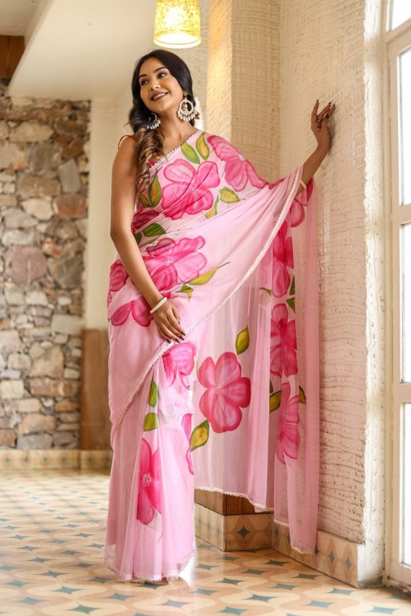 Pink Soft Georgette Silk All Over Saree - Image 5