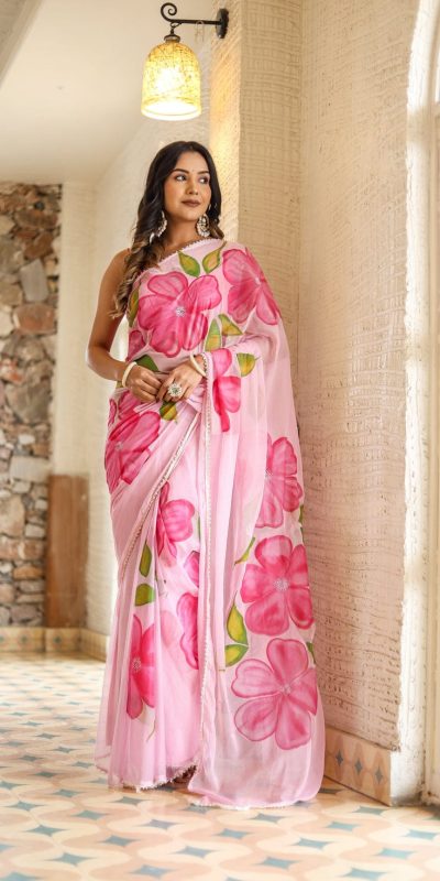 SC 409 Pink Color Pure Soft Georgette Silk All Over Saree Casual, Wedding, Festive, Events . Expected Delivery 4-6 Working Days @1599/- only | Sarees, Bollywood Sarees, Creative Sarees, Designer Sarees, Embroidered Sarees, Ethnic Saree, Modern Digital sarees, Party Wear Sarees