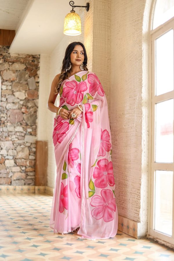 Pink Soft Georgette Silk All Over Saree - Image 6