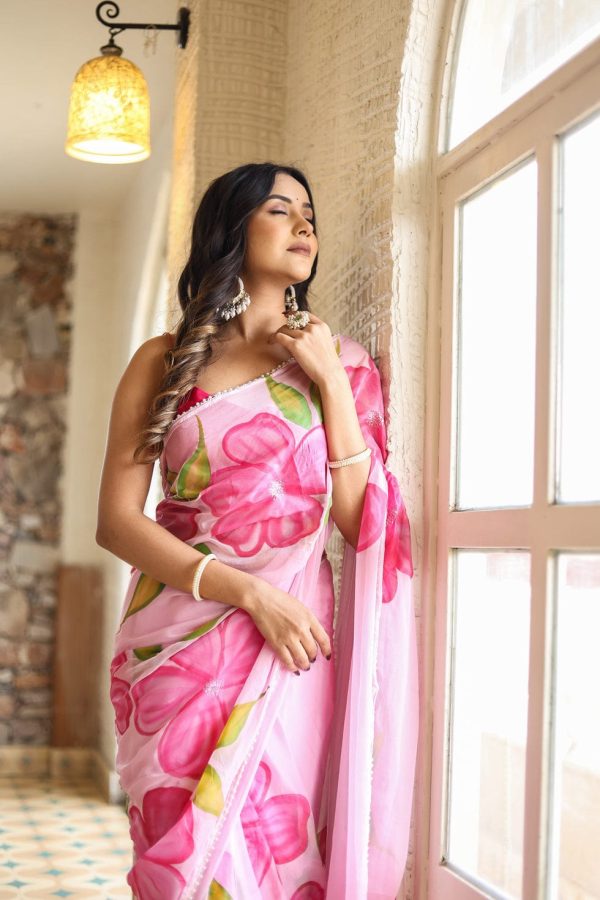 Pink Soft Georgette Silk All Over Saree - Image 7