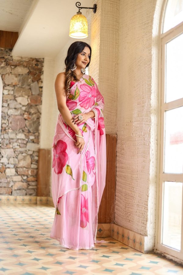 Pink Soft Georgette Silk All Over Saree - Image 8