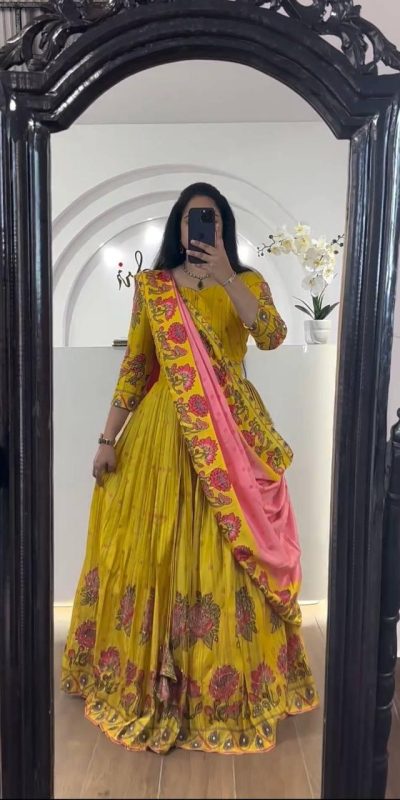 PC 321 Yellow Color Chant Crepe Kalamkari Print Lehenga Choli Casual, Wedding, Festival, Events, Expected, Delivery 4-5 Working Days @1799 | Lehenga, Bollywood Lehenga, Creative Lehenga, Designer Lehenga, Embroidered Lehenga, Party Wear Lehenga