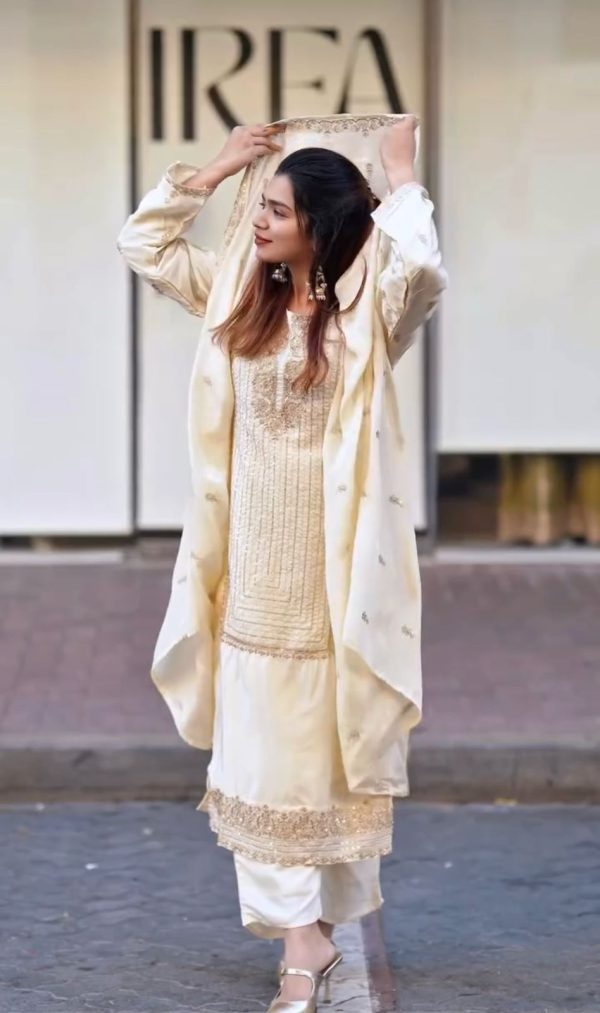 Half White Georgette With Embroidery Work Salwar Suit - Image 2