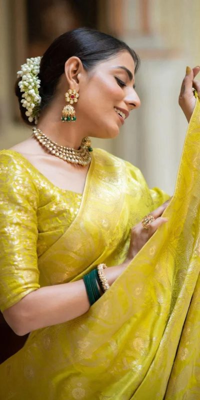 MB 494 Lemon Yellow Color Soft Litchi Silk All Over Weaving Saree Casual, Wedding, Festive, Events . Expected Delivery  4-6 Working Days @1199/- only                                                                                                                                             | Sarees, Bollywood Sarees, Creative Sarees, Designer Sarees, Embroidered Sarees, Ethnic Saree, Modern Digital sarees, Party Wear Sarees