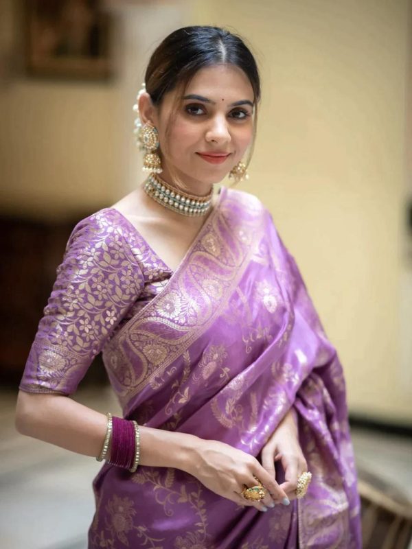 Purple Soft Litchi Silk All Over Weaving Saree - Image 3