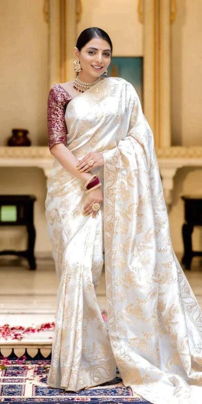 MB 494 White Color Soft Litchi Silk All Over Weaving Saree Casual, Wedding, Festive, Events . Expected Delivery 4-6 Working Days @1199/- only | Sarees, Bollywood Sarees, Creative Sarees, Designer Sarees, Embroidered Sarees, Ethnic Saree, Modern Digital sarees, Party Wear Sarees