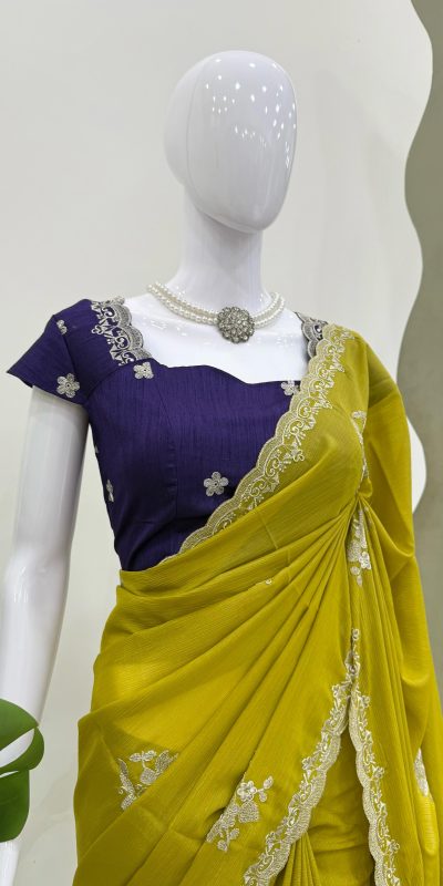 KD 576 Mustard Yellow Color Tesla Chiffon Work Thread Work Saree Casual, Wedding, Festive, Events . Expected Delivery 4-6 Working Days @1749/- only | Sarees, Bollywood Sarees, Creative Sarees, Designer Sarees, Embroidered Sarees, Ethnic Saree, Modern Digital sarees, Party Wear Sarees