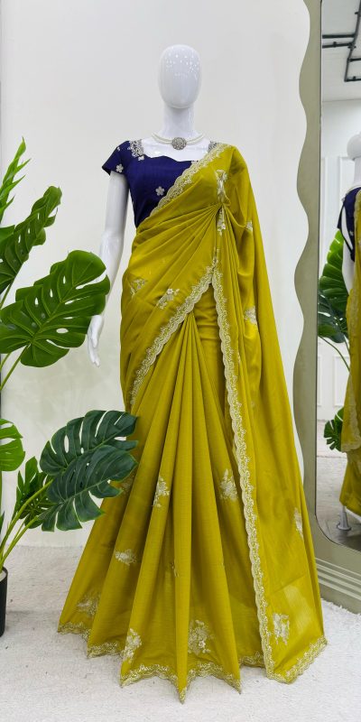 KD 576 Mustard Yellow Color Tesla Chiffon Work Thread Work Saree Casual, Wedding, Festive, Events . Expected Delivery 4-6 Working Days @1749/- only | Sarees, Bollywood Sarees, Creative Sarees, Designer Sarees, Embroidered Sarees, Ethnic Saree, Modern Digital sarees, Party Wear Sarees