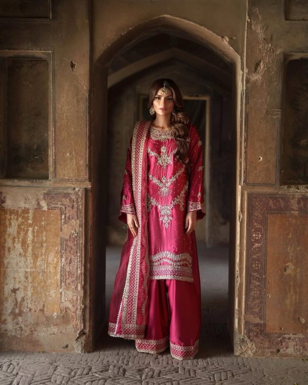 Rani Pink Chinnon Silk Sequence Work Salwar Suit - Image 2
