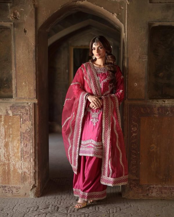 Rani Pink Chinnon Silk Sequence Work Salwar Suit - Image 3