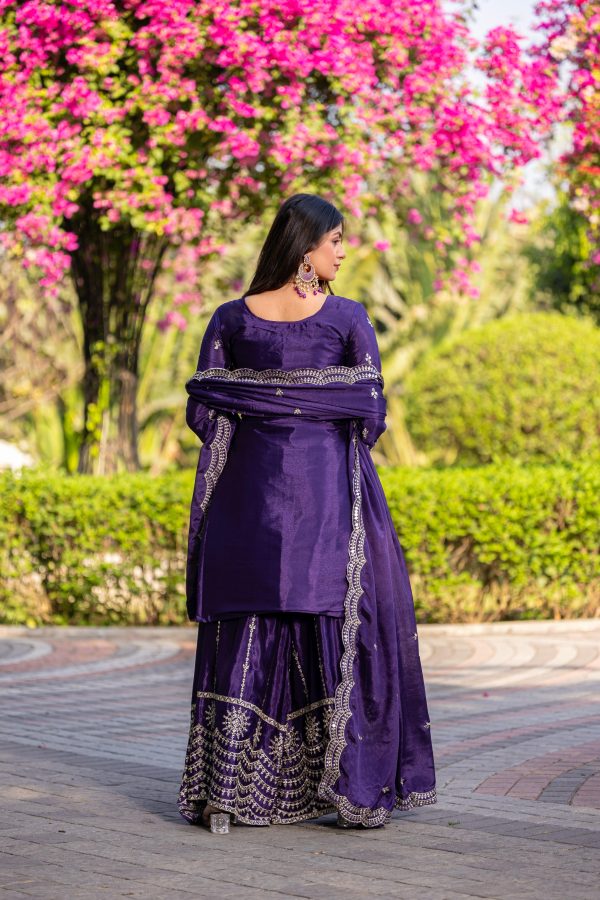 Royal Purple Chinon Thread Sequence Work Salwar Suit - Image 2
