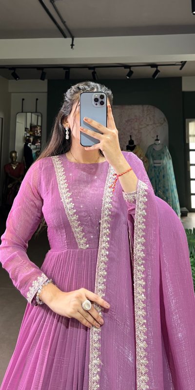 YNF 5500 Purple Color Silver Glory Hotfix Sequins Thread Work Gown Casual, Wedding, Party, Festive, Events Etc. Expected Delivery 4-6 Working Days @1999/- | Gowns, Bollywood Gowns, Creative Gowns, Designer Gowns, Embroidered Gowns, Party Wear Gowns
