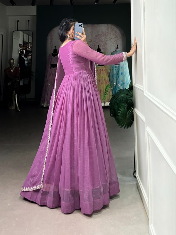 Purple Silver Glory Hotfix Sequins Thread Work Gown - Image 4