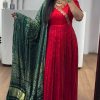 Elegant Red Color Chinon Thread Sequence Work Gown