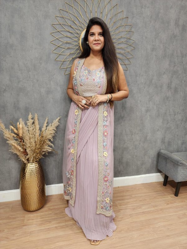 Light Purple Georgette With Embroidery Lehenga Choli - Image 3