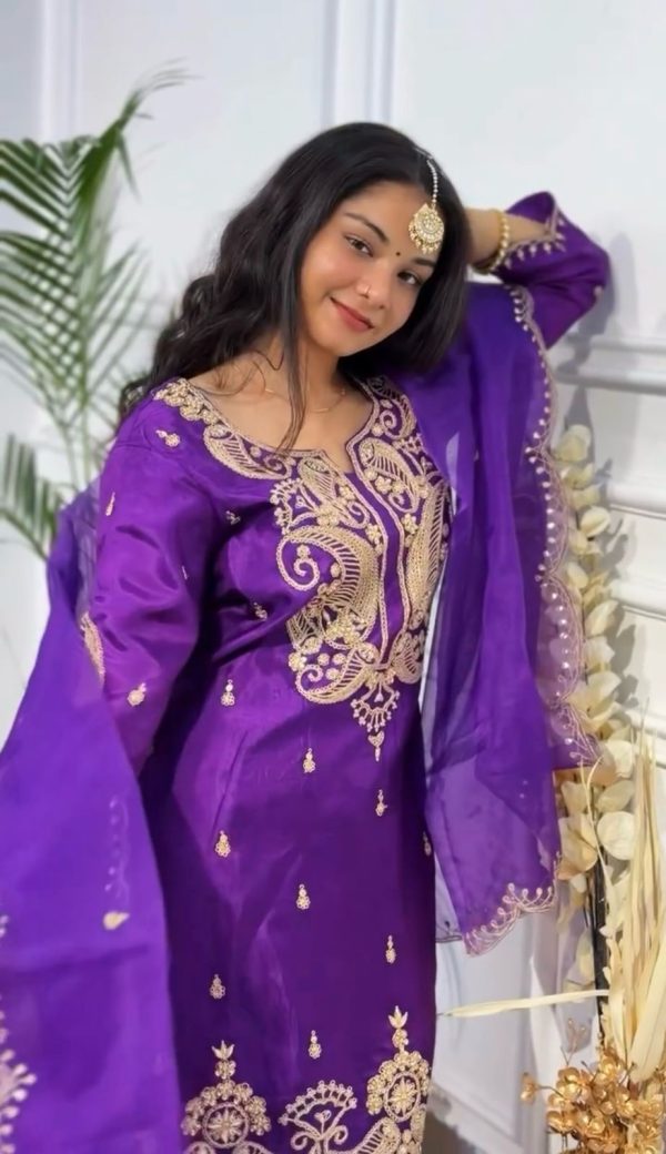 Purple Chinon Silk Embroidery Work Salwar Suit - Image 2