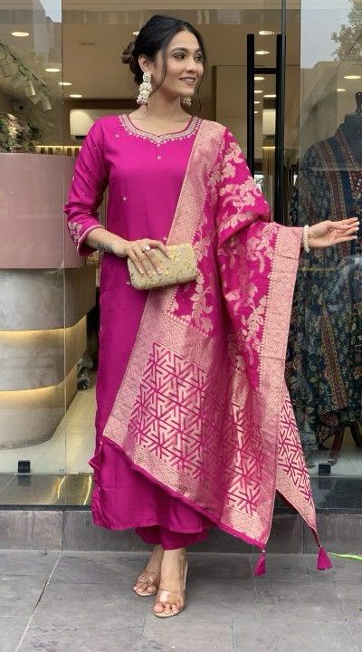 MF 755 Rani pink Color Roman Silk Coding Work Salwar Suit Casual, Wedding, Party, Festive, Events Etc.4-6 Working Days@ 1699/-only | Jump Suits, Salwar suit, Casual Suits, Creative suits, Designer Suits, Palazzo Suits, Party Wear Suits, Patiala Suits, Straight Suits