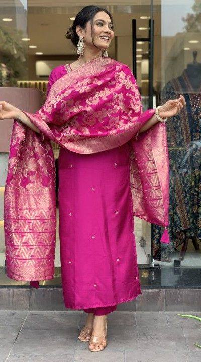 MF 755 Rani pink Color Roman Silk Coding Work Salwar Suit Casual, Wedding, Party, Festive, Events Etc.4-6 Working Days@ 1699/-only | Jump Suits, Salwar suit, Casual Suits, Creative suits, Designer Suits, Palazzo Suits, Party Wear Suits, Patiala Suits, Straight Suits