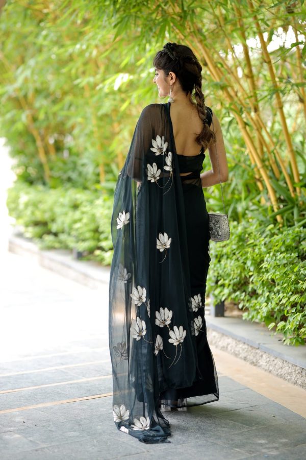 Black Soft Georgette Silk All Over Saree - Image 5