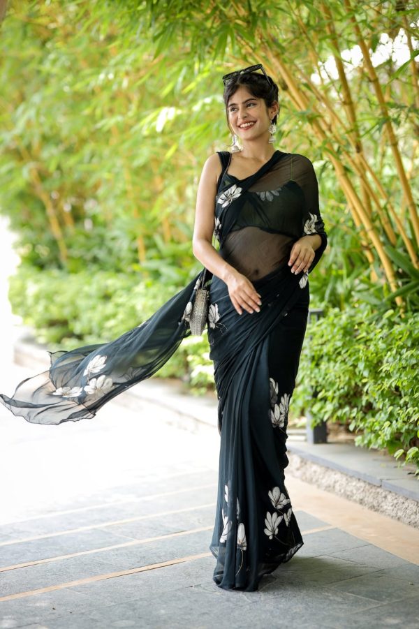 Black Soft Georgette Silk All Over Saree - Image 9
