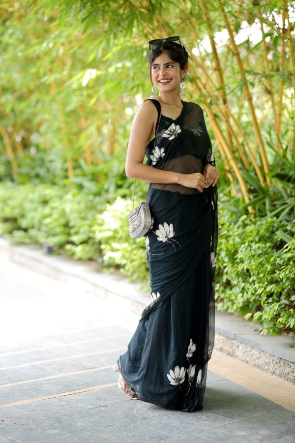 Black Soft Georgette Silk All Over Saree - Image 6