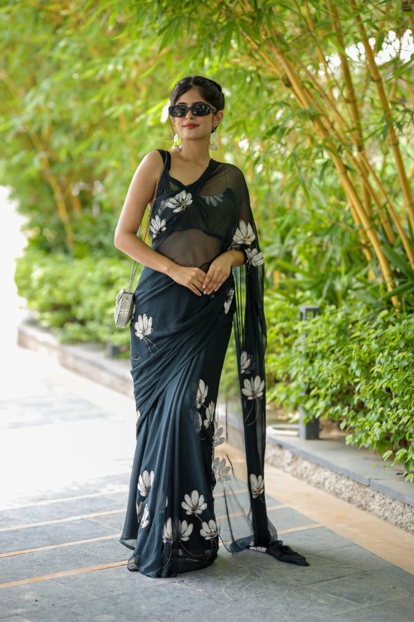 Black Soft Georgette Silk All Over Saree - Image 7