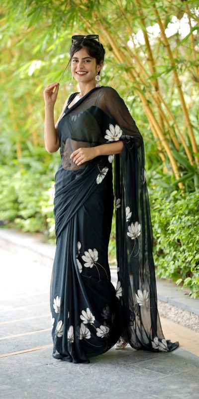 SC 411 Black Color Soft Georgette Silk All Over Saree Casual, Wedding, Festive, Events . Expected Delivery 4-6 Working Days @1599/- only | Sarees, Bollywood Sarees, Creative Sarees, Designer Sarees, Embroidered Sarees, Ethnic Saree, Modern Digital sarees, Party Wear Sarees