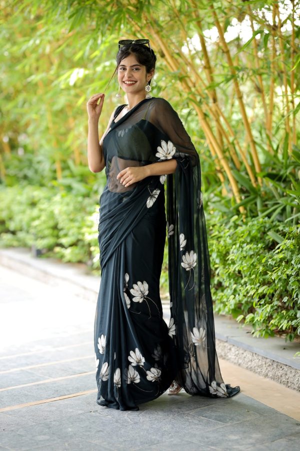 Black Soft Georgette Silk All Over Saree - Image 8