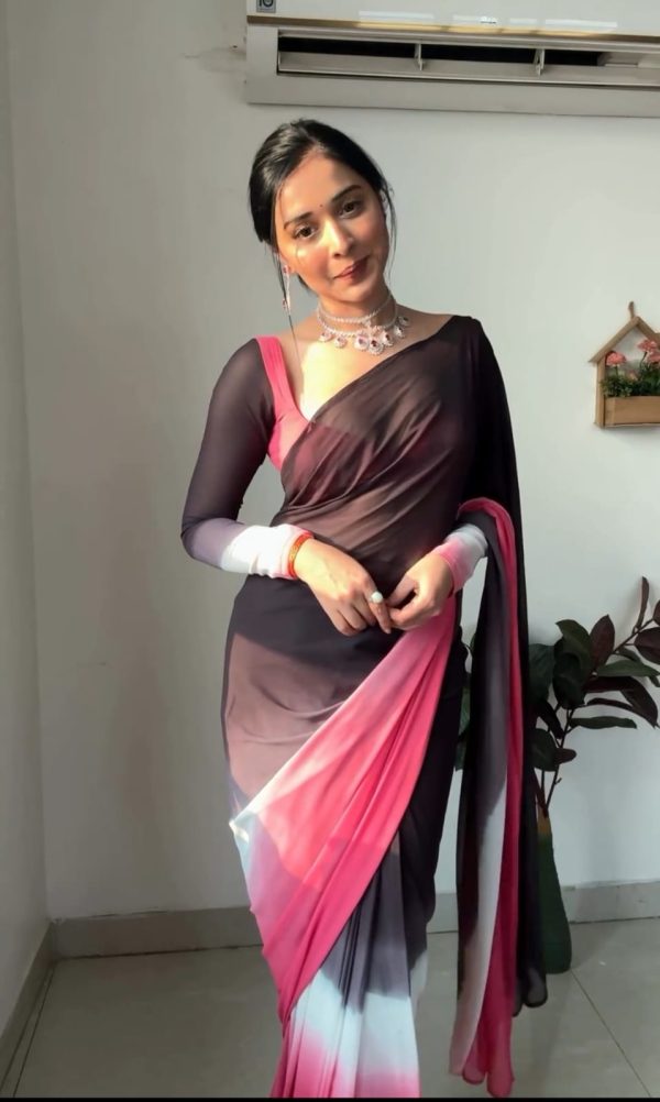 Black and Pink Soft Georgette Silk Ready To Wear Saree - Image 3
