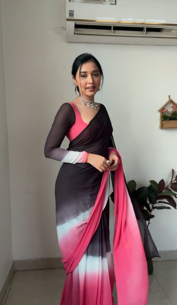Black and Pink Soft Georgette Silk Ready To Wear Saree - Image 6
