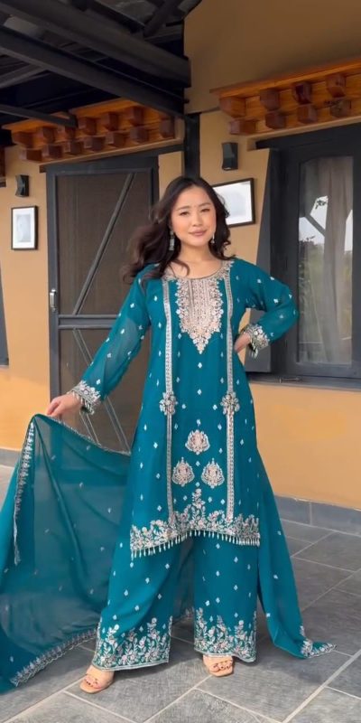 DC G90 Blue Chinon Chinon Embroidery Work Fancy Moti lace Salwar Suit Casual, Wedding, Festive, Events . Expected Delivery 4-6 Working Days @2049/- only | Jump Suits, Salwar suit, Casual Suits, Creative suits, Designer Suits, Palazzo Suits, Party Wear Suits, Patiala Suits, Straight Suits
